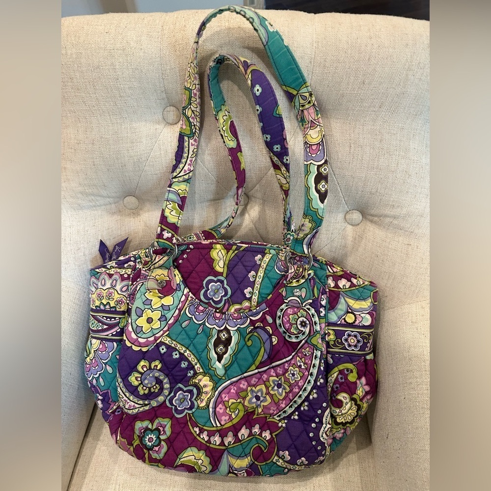 Vera Bradley Glenna Satchel Purse Bag “Heather” Colorful Floral Paisley Pockets